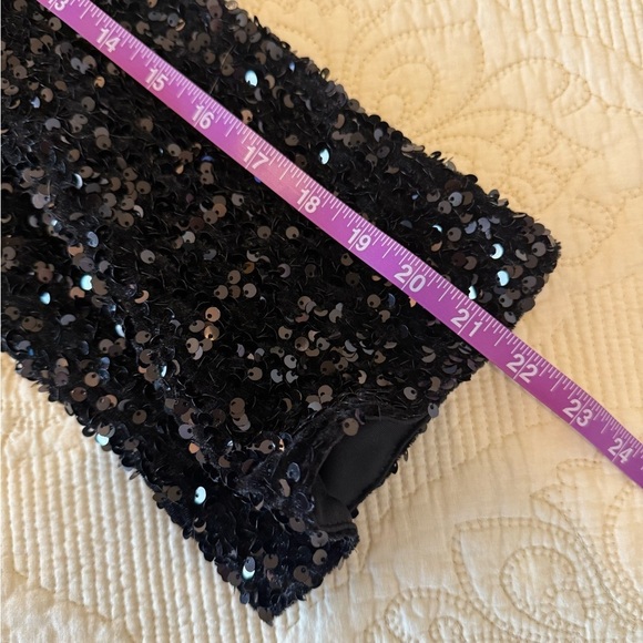 Black Sequin Long Sleeve Tunic Dress Ribbon Back - Women's L - Picture 3 of 7